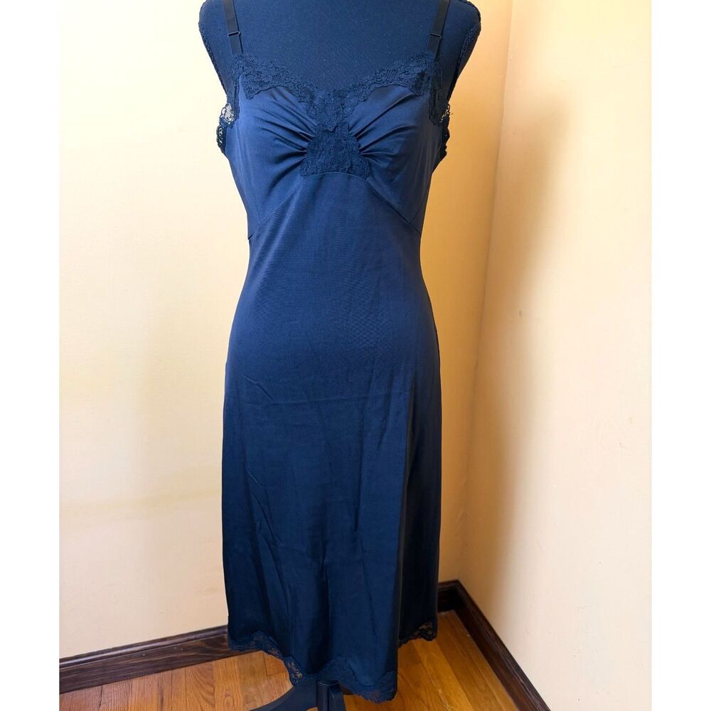 Vintage Shadowline Black Slip Dress Lingerie Sweetheart Lace Trim Goth Coquette